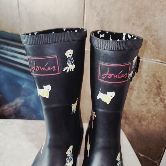 JOULES "DOG SHOW" MOLLY Black Midi Outdoor Rain Mud Farm Work Beach Logo Boots - Picture 2 of 11